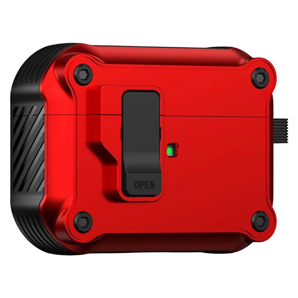 For AirPods Pro 3 Case TPU + PC Earbuds Protective Cover with Carabiner - Red - 1