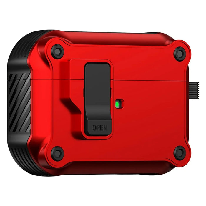For AirPods Pro 3 Case TPU + PC Earbuds Protective Cover with Carabiner - Red - 1