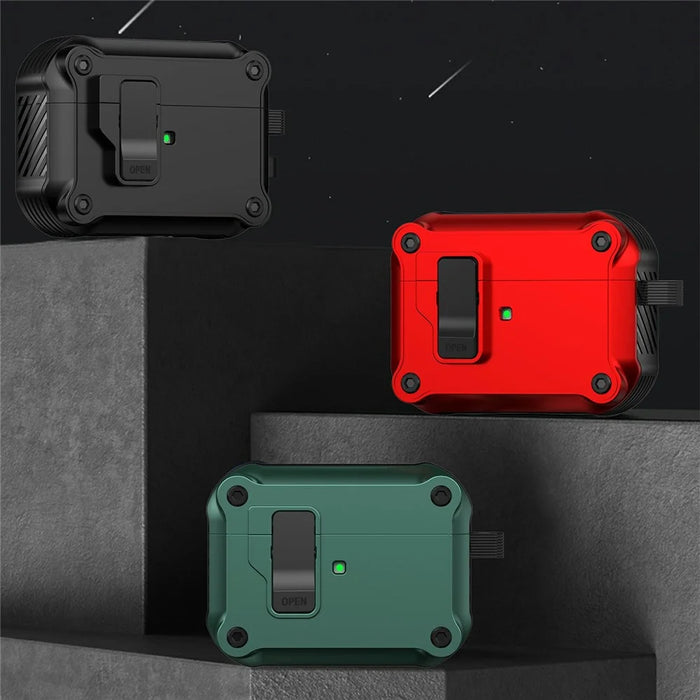 For AirPods Pro 3 Case TPU + PC Earbuds Protective Cover with Carabiner - Red - 3