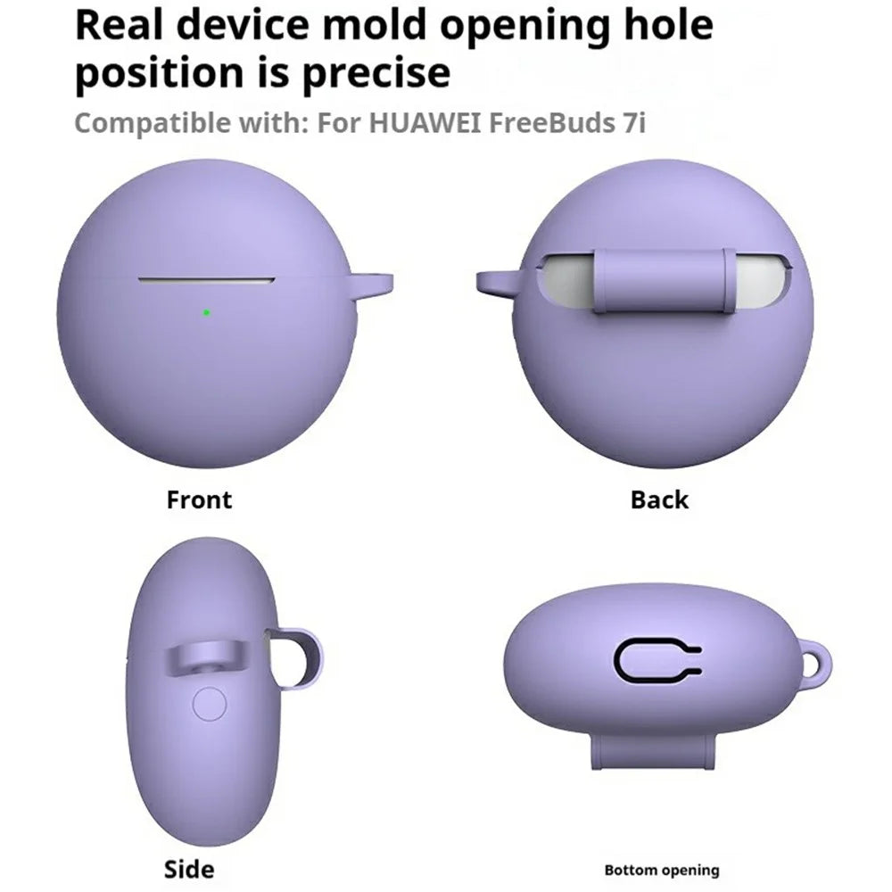 For Huawei FreeBuds 7i Silicone Case Wireless Earphone Anti-Scratch Protective Cover with Carabiner - Purple - 6