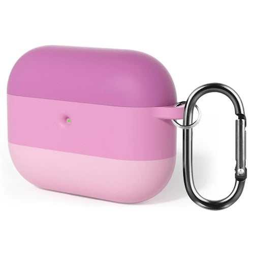 For AirPods Pro 3 Case Gradient Tri-Color Silicone 2.3mm Thick Earphones Cover with Carabiner - Pink - 1