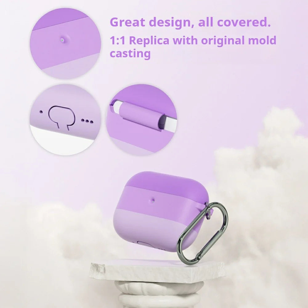 For AirPods Pro 3 Case Gradient Tri-Color Silicone 2.3mm Thick Earphones Cover with Carabiner - Pink - 5