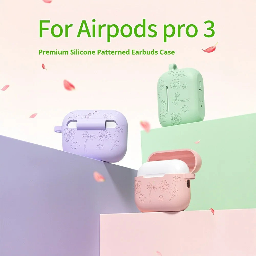 For AirPods Pro 3 Case Butterfly Pattern 2.0mm Thick Silicone Earphones Cover with Carabiner - Pink - 2