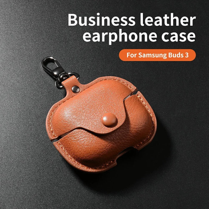 For Samsung Galaxy Buds3 FE Earphone Case Business Leather + PC Protective Cover - Dark Brown - 7