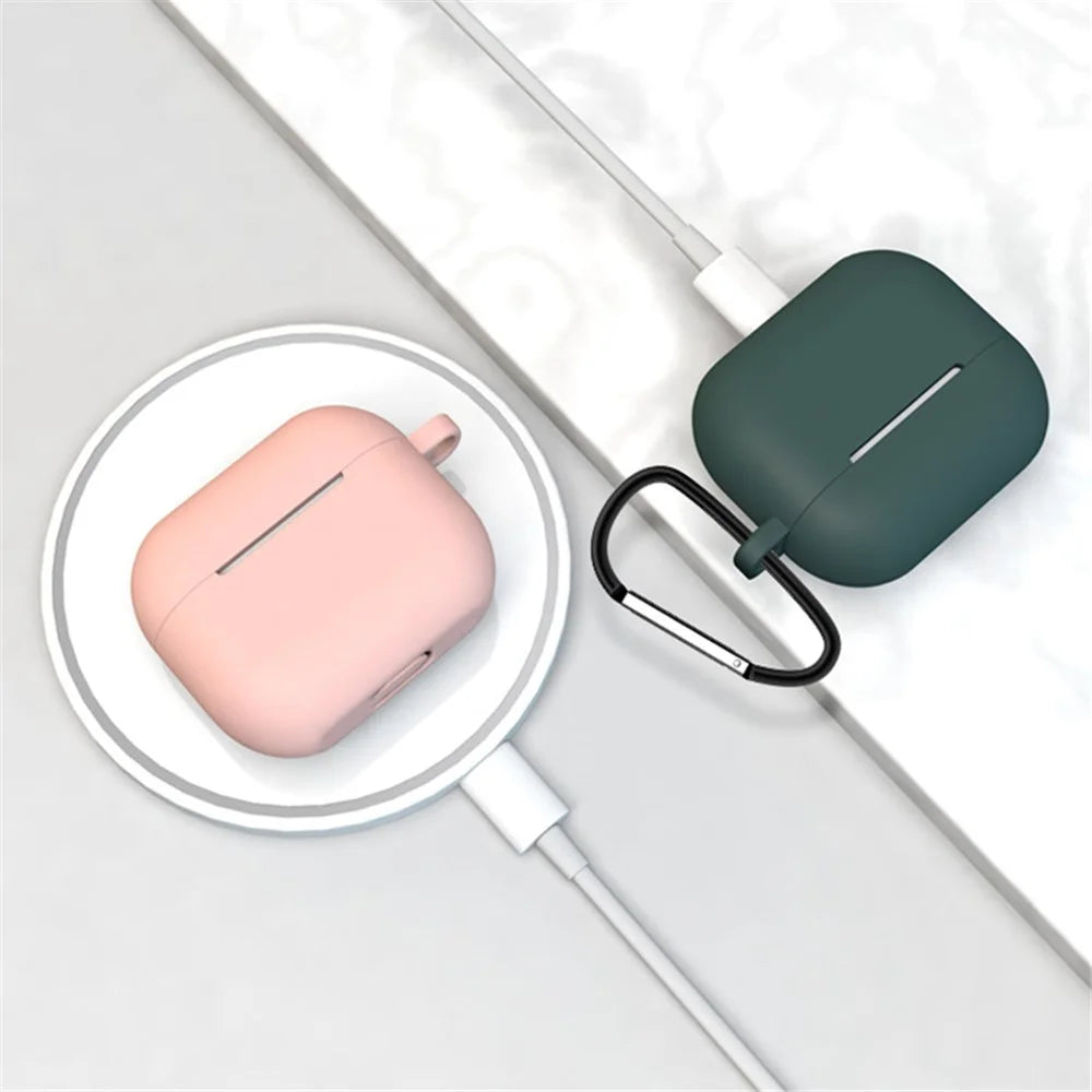 Bluetooth-compatible Earphone Protective Case Silicone Cover with Carabiner for Apple AirPods 3 - Green - 7
