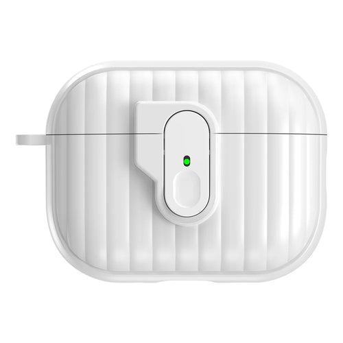For AirPods Pro 3 Shell Texture Lock Buckle Protective Case PC + TPU Earphone Cover - White - 1