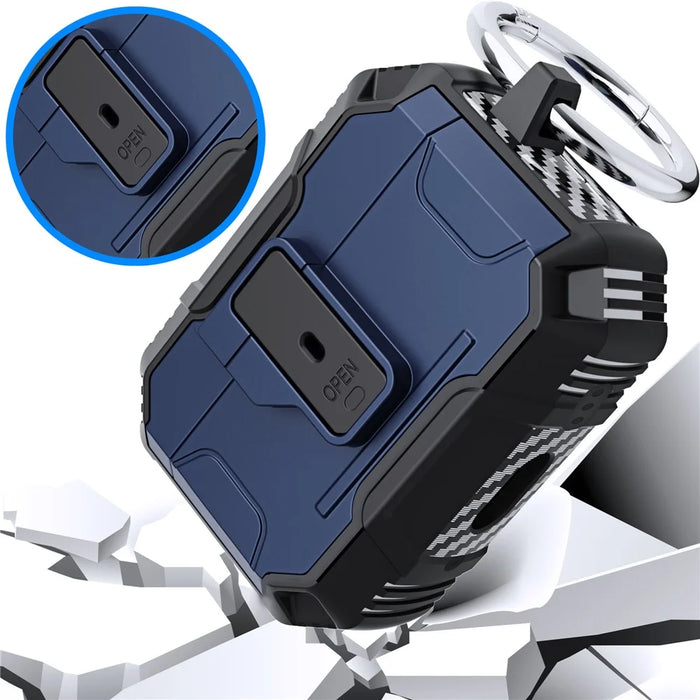 For AirPods Pro 3 TPU + PC Drop Proof Cover One-Click Open Earphone Case with Hook - Blue - 3