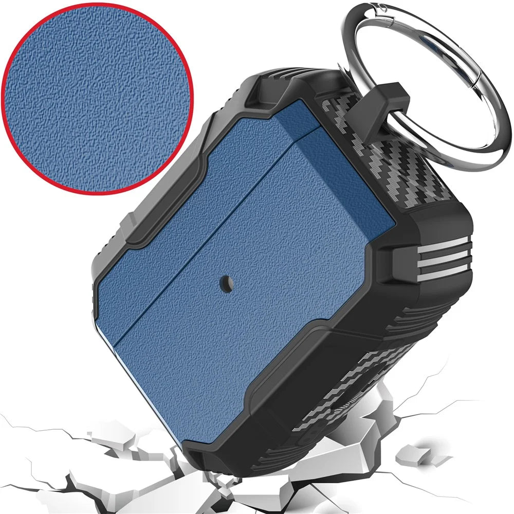 For AirPods Pro 3 One-Click Open Earphone Case Anti Drop TPU + PC Protective Cover with Hook - Sapphire+Black - 3
