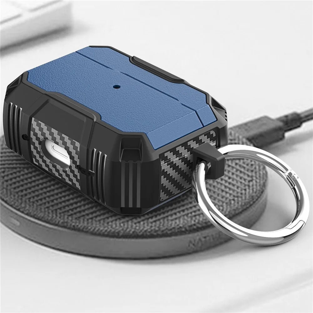 For AirPods Pro 3 One-Click Open Earphone Case Anti Drop TPU + PC Protective Cover with Hook - Sapphire+Black - 5