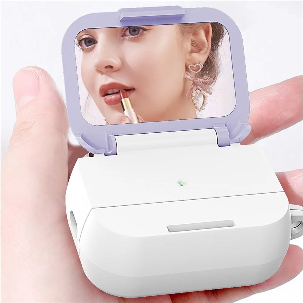 For AirPods Pro 3 Protective Case PC + TPU Shockproof Cover with Stand / Makeup Mirror - Black - 4