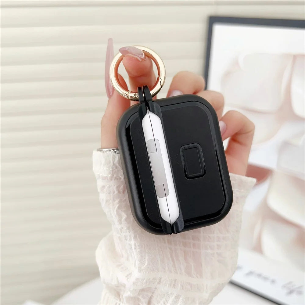 For AirPods Pro 3 Case Wave Pattern PC TUP UV Coating Earbuds Cover with Stand / Makeup Mirror - Black - 7