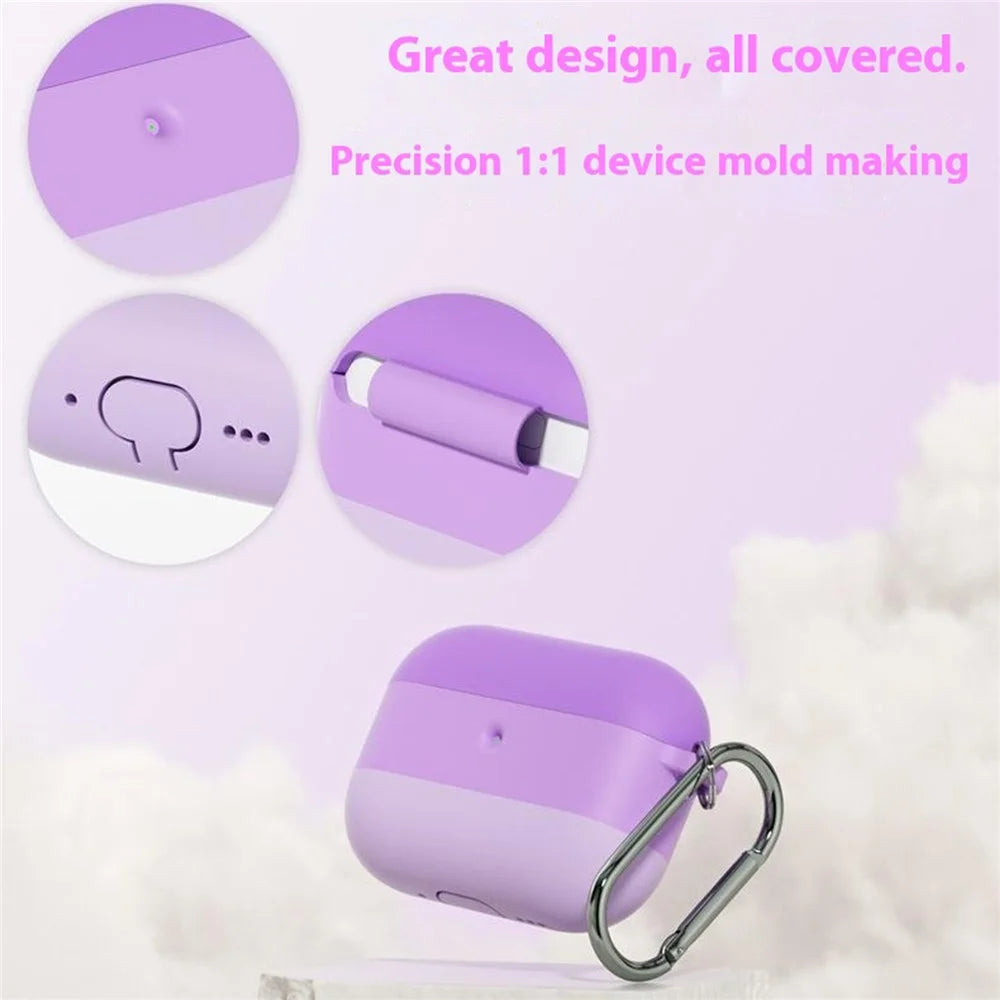 For AirPods Pro 3 Silicone Case Gradient Shockproof Earphone Cover with Carabiner - Gradient Purple - 2
