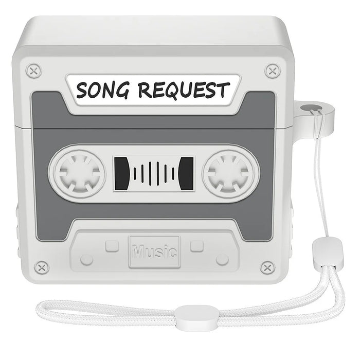For AirPods Pro 3 Case Retro Cassette Tape Style Earphone Silicone Cover with Hand Strap - Light Grey - 1