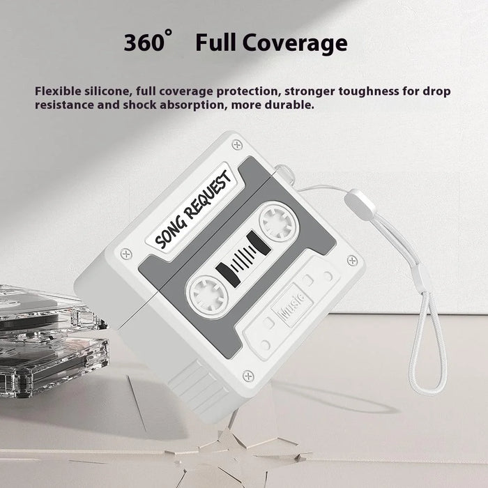 For AirPods Pro 3 Case Retro Cassette Tape Style Earphone Silicone Cover with Hand Strap - Light Grey - 4
