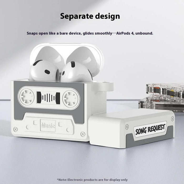 For AirPods Pro 3 Case Retro Cassette Tape Style Earphone Silicone Cover with Hand Strap - Light Grey - 7