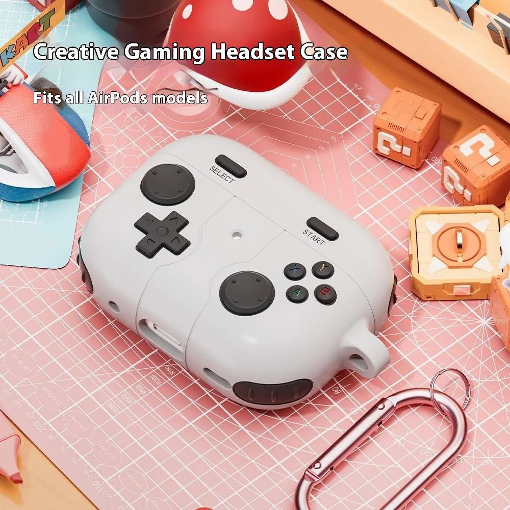 For AirPods Pro 3 Silicone Case Retro Game Console Style Earbuds Protective Cover with Carabiner - Grey - 4