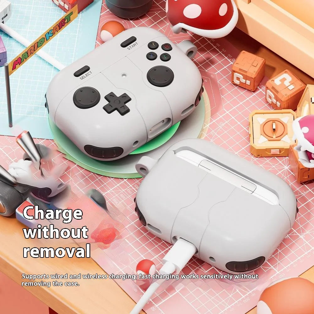 For AirPods Pro 3 Silicone Case Retro Game Console Style Earbuds Protective Cover with Carabiner - Grey - 5