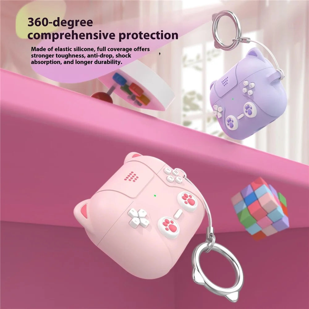 For AirPods Pro 3 Earphone Case Cute Cartoon Cat Paw Silicone Cover with Keychain - Light Pink - 3