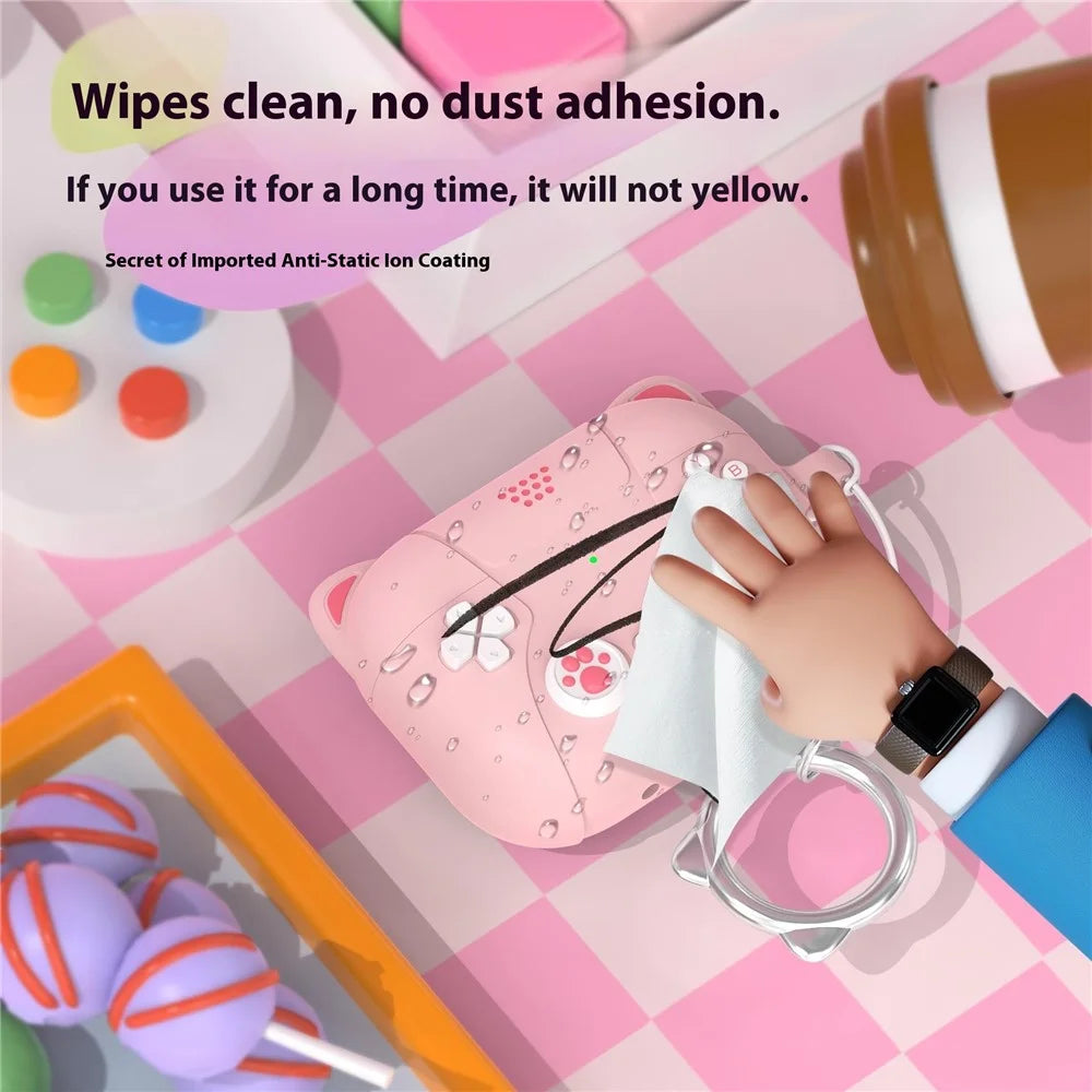 For AirPods Pro 3 Earphone Case Cute Cartoon Cat Paw Silicone Cover with Keychain - Light Pink - 4