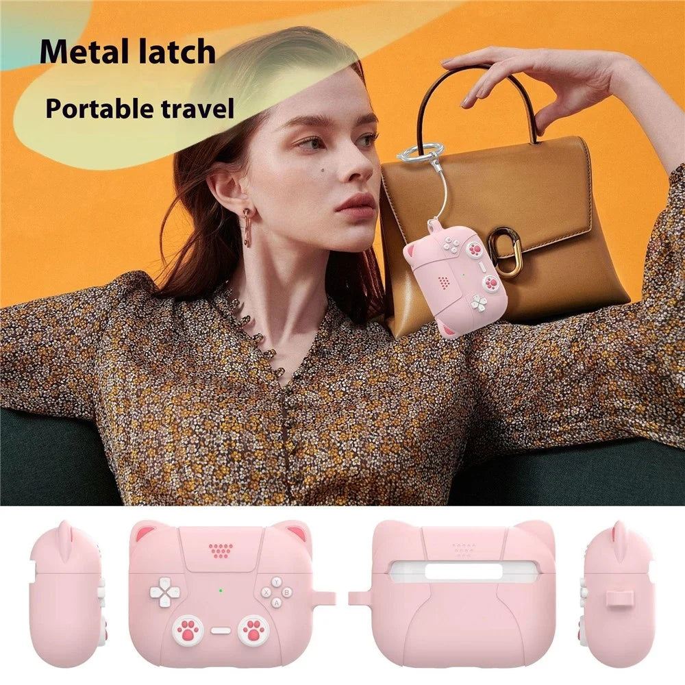 For AirPods Pro 3 Earphone Case Cute Cartoon Cat Paw Silicone Cover with Keychain - Light Pink - 6