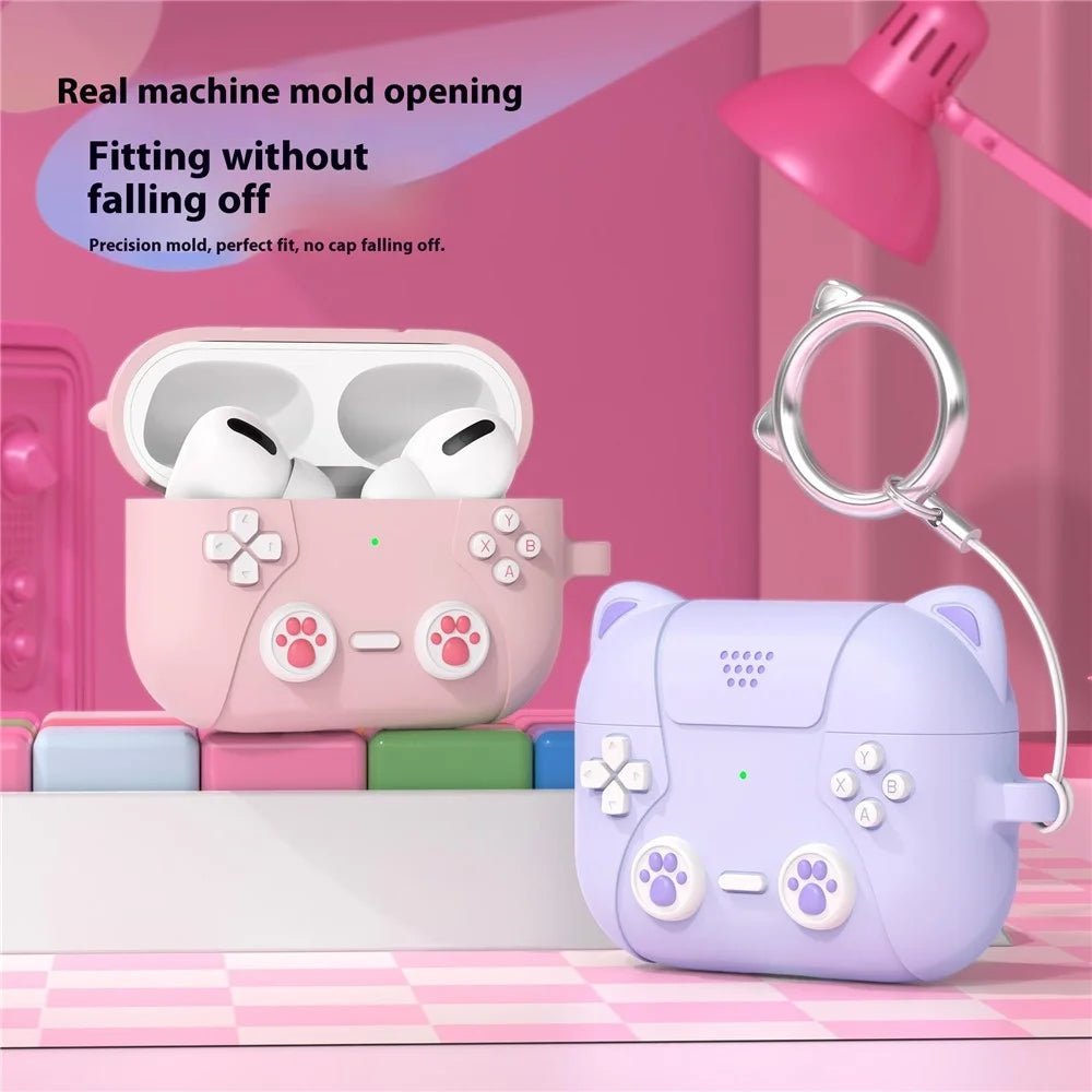 For AirPods Pro 3 Earphone Case Cute Cartoon Cat Paw Silicone Cover with Keychain - Light Pink - 7