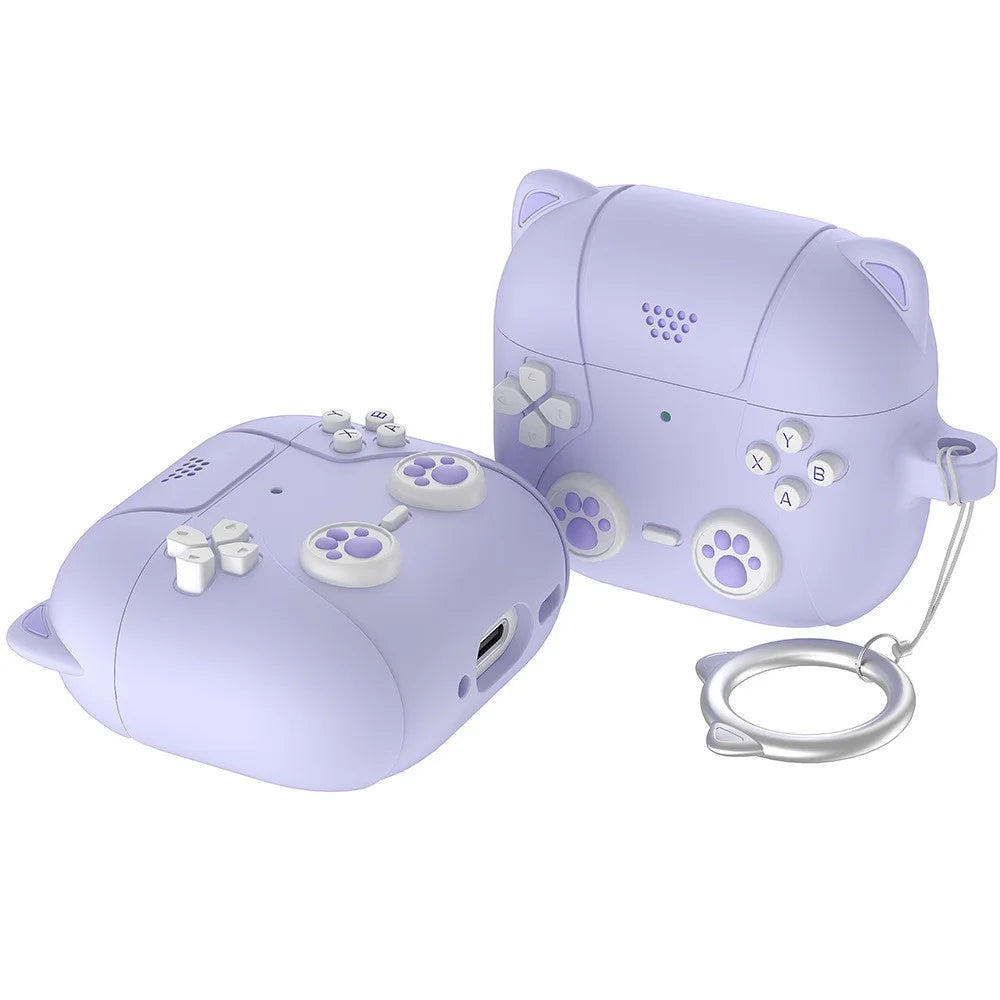 For AirPods Pro 3 Silicone Case Cartoon Cat Paw Cute Earphone Cover with Keychain - Light Purple - 1