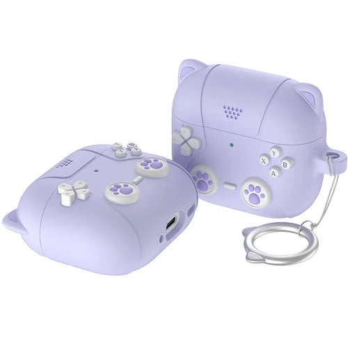 For AirPods Pro 3 Silicone Case Cartoon Cat Paw Cute Earphone Cover with Keychain - Light Purple - 1