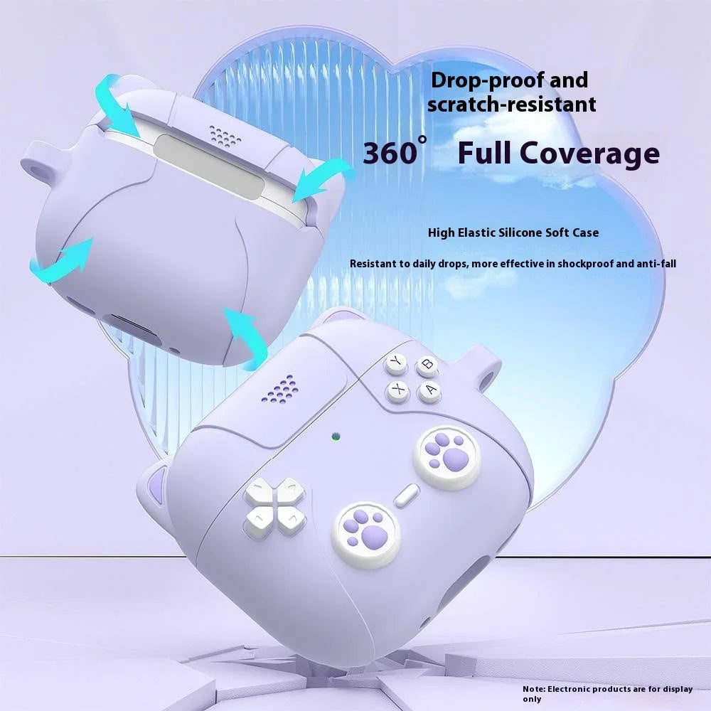 For AirPods Pro 3 Silicone Case Cartoon Cat Paw Cute Earphone Cover with Keychain - Light Purple - 3