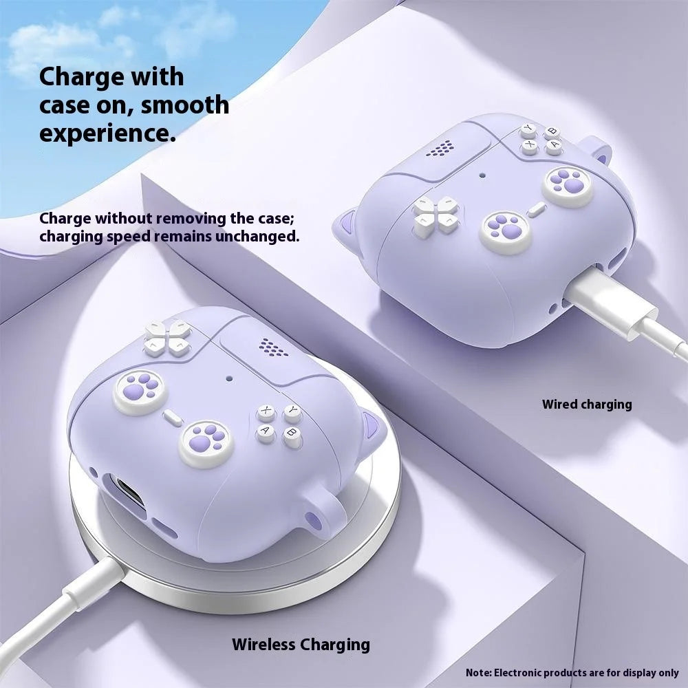 For AirPods Pro 3 Silicone Case Cartoon Cat Paw Cute Earphone Cover with Keychain - Light Purple - 4