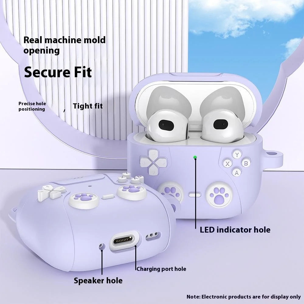 For AirPods Pro 3 Silicone Case Cartoon Cat Paw Cute Earphone Cover with Keychain - Light Purple - 5