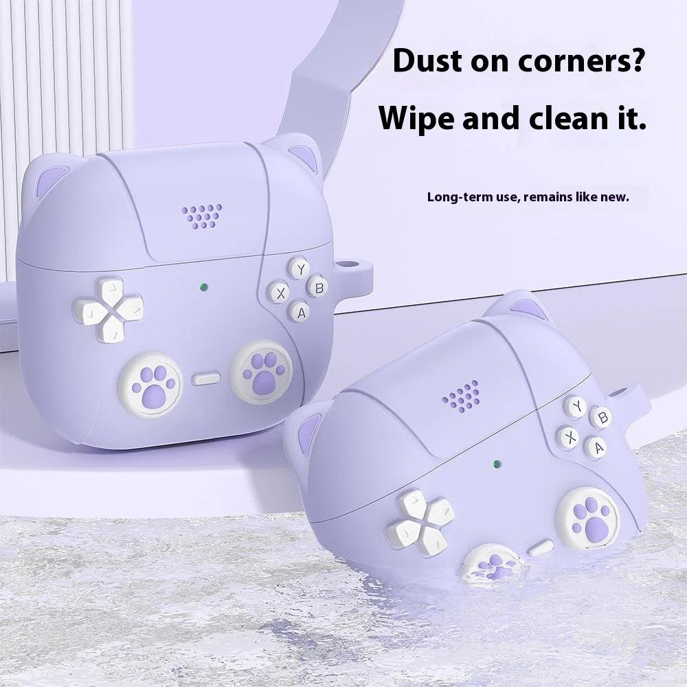 For AirPods Pro 3 Silicone Case Cartoon Cat Paw Cute Earphone Cover with Keychain - Light Purple - 7