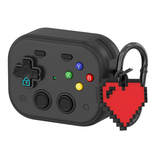 For AirPods Pro 3 Case Vintage Game Console Style Hard PC Earphone Cover with Heart Pendant - Black - 1
