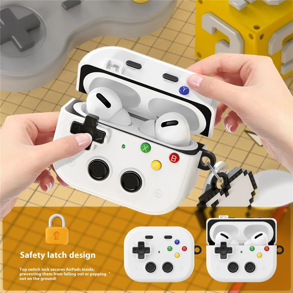 For AirPods Pro 3 Case Vintage Game Console Style Hard PC Earphone Cover with Heart Pendant - Black - 6