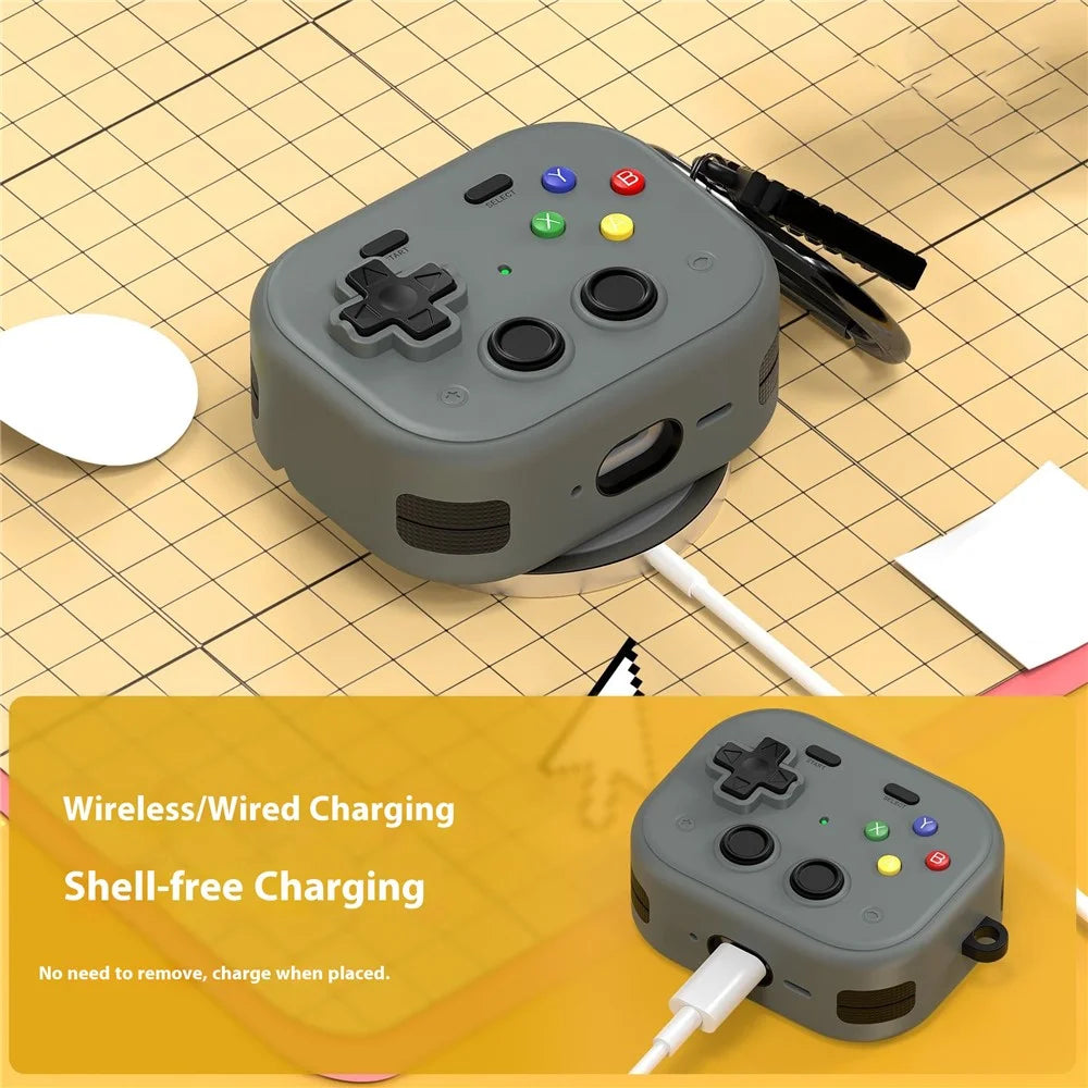 For AirPods Pro 3 Case Vintage Game Console Style Hard PC Earphone Cover with Heart Pendant - Black - 7