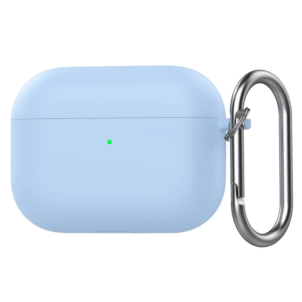 For AirPods Pro 3 Silicone Case 1.6mm Ultra Thin Earphone Protective Cover with Carabiner - Sky Blue - 1