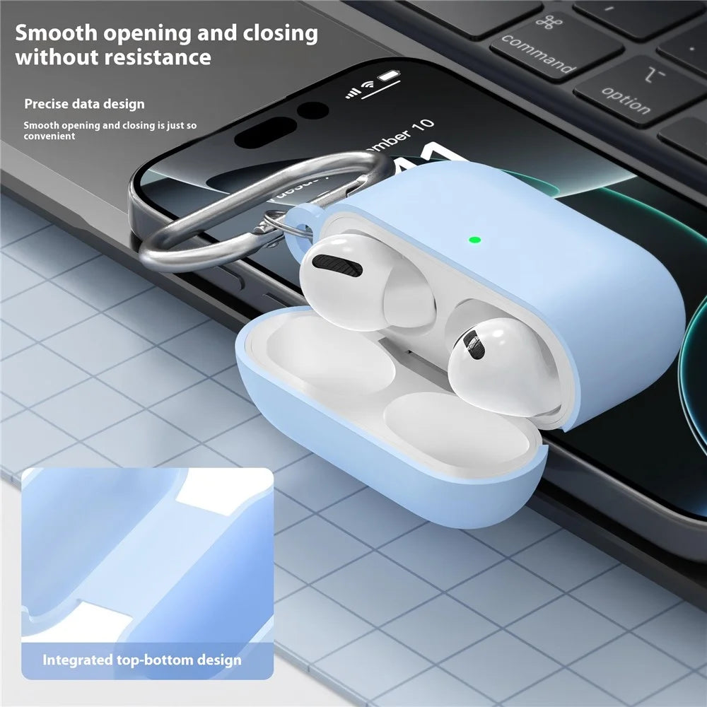 For AirPods Pro 3 Silicone Case 1.6mm Ultra Thin Earphone Protective Cover with Carabiner - Sky Blue - 3