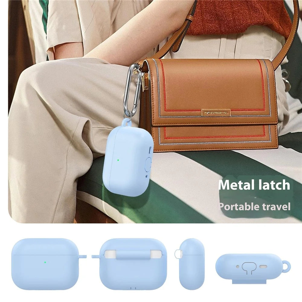 For AirPods Pro 3 Silicone Case 1.6mm Ultra Thin Earphone Protective Cover with Carabiner - Sky Blue - 5