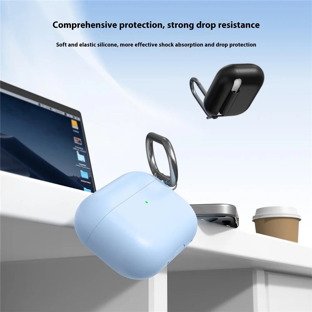 For AirPods Pro 3 Silicone Case 1.6mm Ultra Thin Earphone Protective Cover with Carabiner - Sky Blue - 6