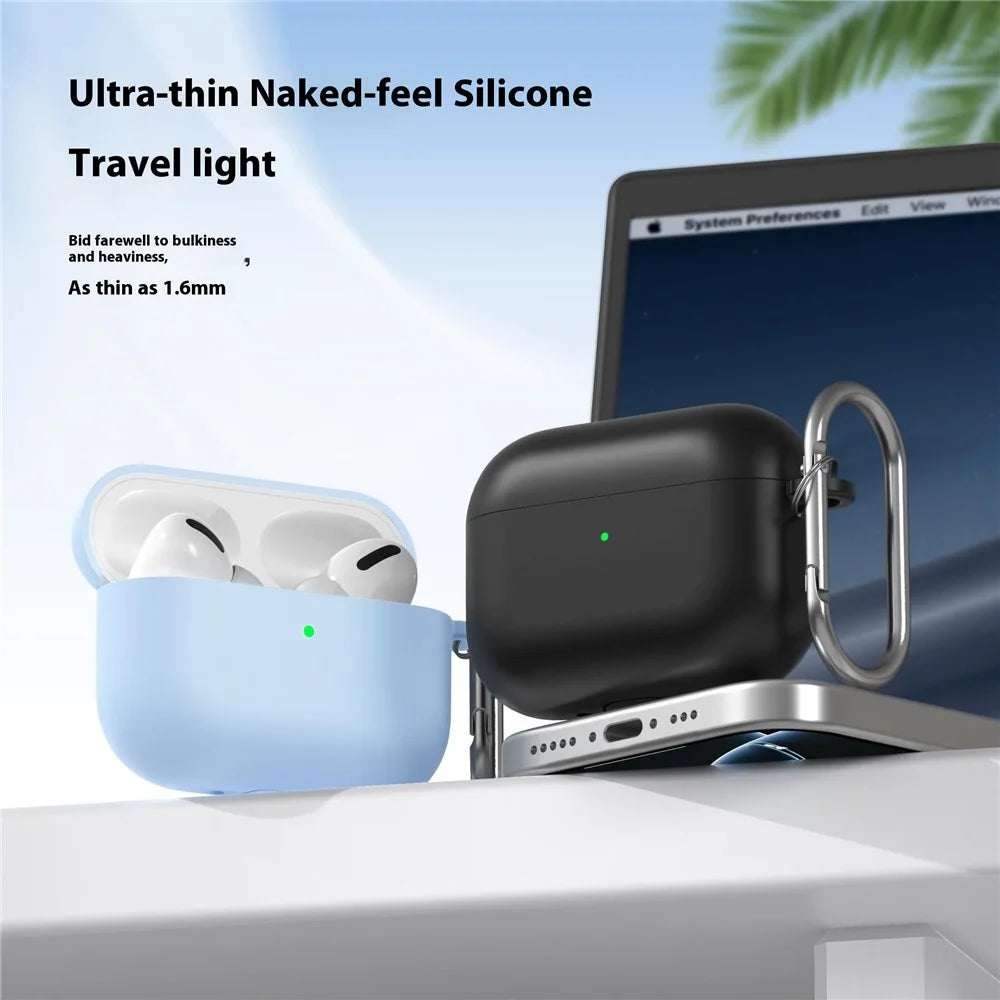For AirPods Pro 3 Silicone Case 1.6mm Ultra Thin Earphone Protective Cover with Carabiner - Sky Blue - 7