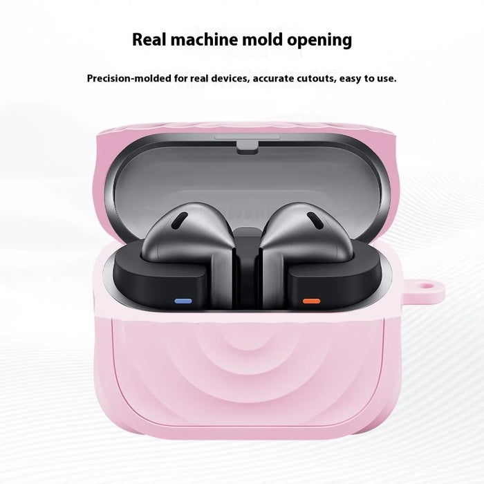 Silicone Case for Samsung Galaxy Buds3 FE / Buds3 Pro / Buds3 Wave Texture Earphone Protective Cover with Carabiner - Pink - 5