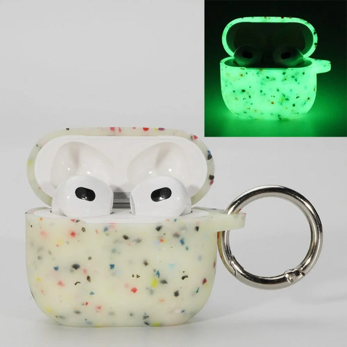 For AirPods Pro 3 Earphone Case Biodegradable TPU Earbuds Luminous Protective Cover with Ring Buckle - Luminous Green - 1