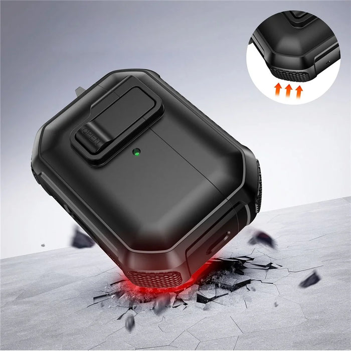 For AirPods 4 Earbuds Case One-Press Open TPU + PC Earphone Protective Cover with Carabiner - Solid Black - 5