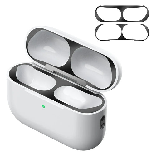 For AirPods Pro 3 Charging Case Bluetooth-Compatible Earbuds Metal Sticker Anti-Dust Protective Decals - Black - 1