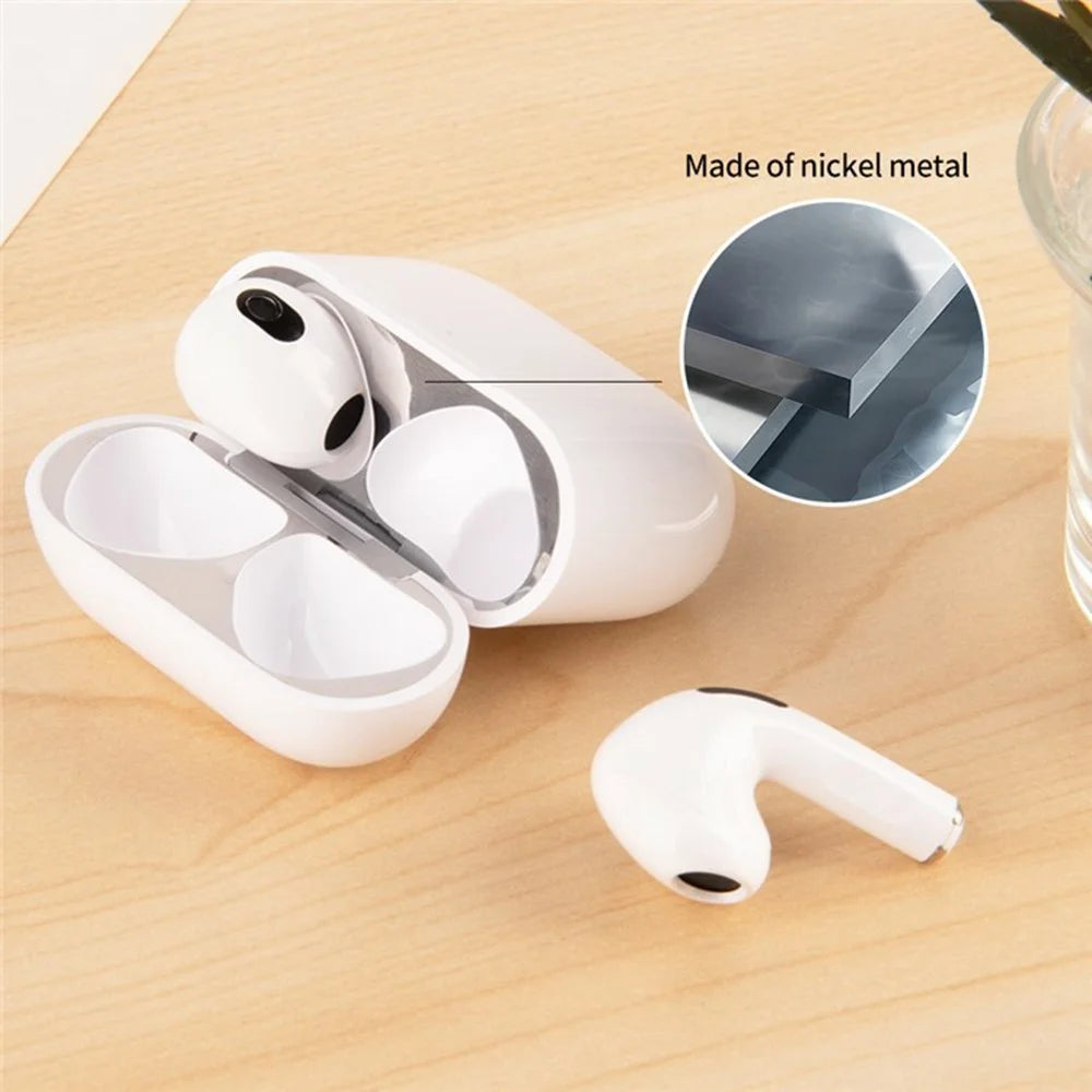 For AirPods Pro 3 Charging Case Bluetooth-Compatible Earbuds Metal Sticker Anti-Dust Protective Decals - Black - 3