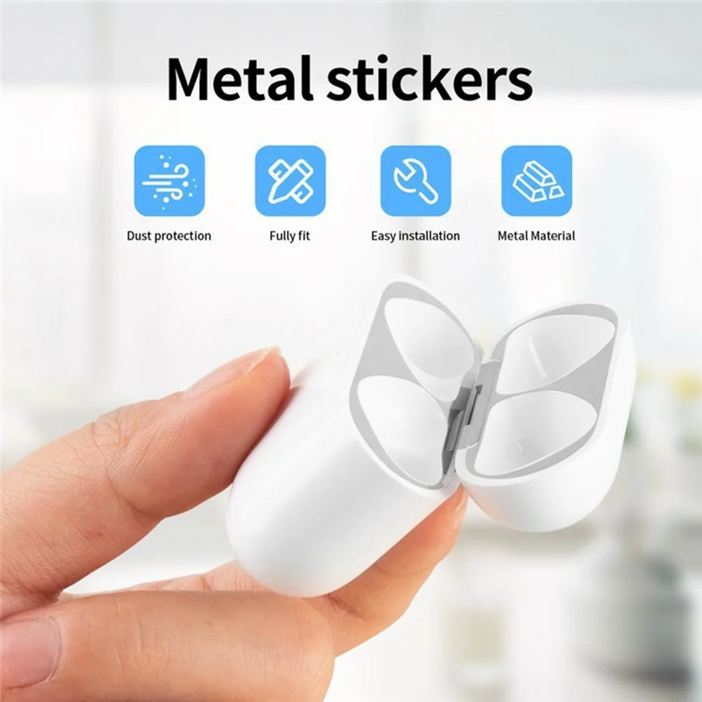 For AirPods Pro 3 Charging Case Bluetooth-Compatible Earbuds Metal Sticker Anti-Dust Protective Decals - Black - 5