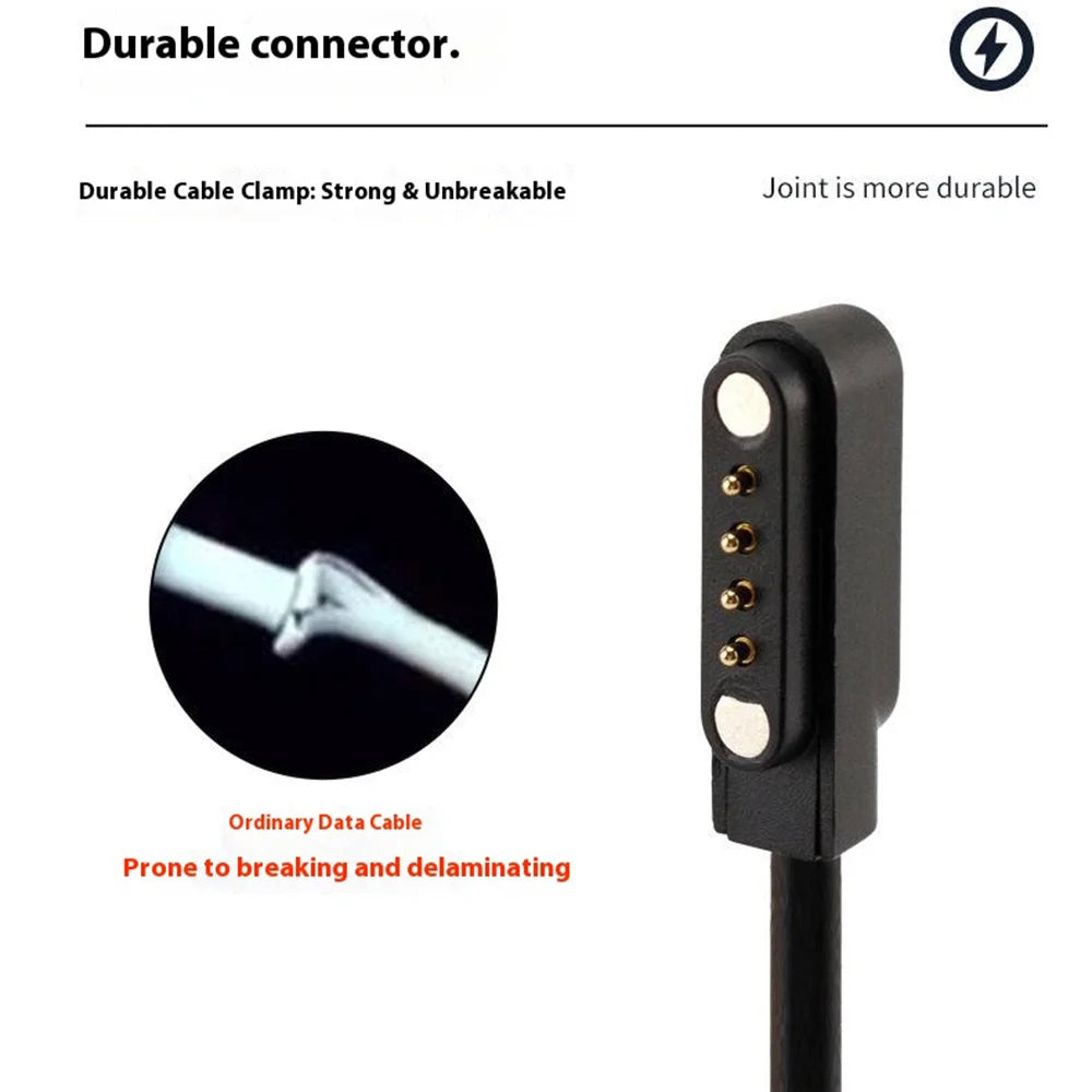 0.6m USB to 4 Pin Magnetic Charging Cable for Kids Smart Watch with 7.62mm Interface Universal Charger Cord - White - 6