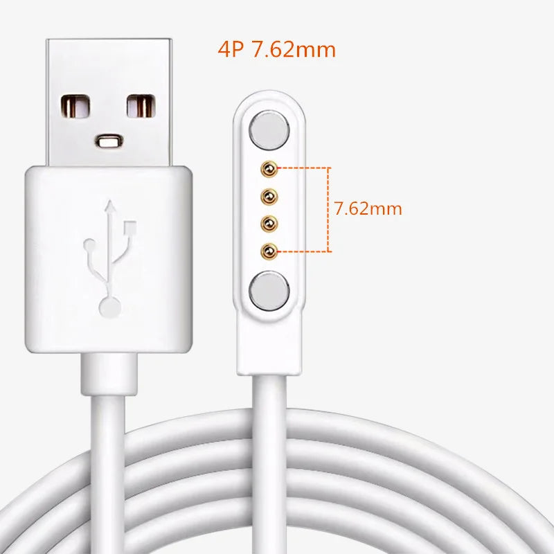 0.6m USB to 4 Pin Magnetic Charging Cable for Kids Smart Watch with 7.62mm Interface Universal Charger Cord - White - 7