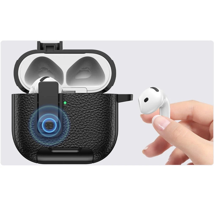 For AirPods Pro 3 Earphone Case with Phone Stand Automatic Lock PC PU Earphone Cover - All Black - 6