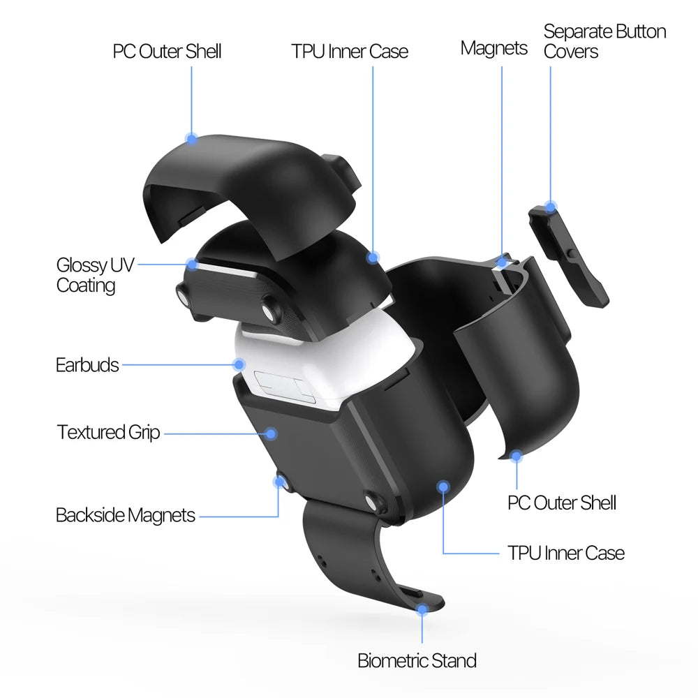 DUX DUCIS For AirPods Pro 3 Earphone Case  PECQ Series Multi-Angle Stand PC+TPU Cover with Hook - Black - 4