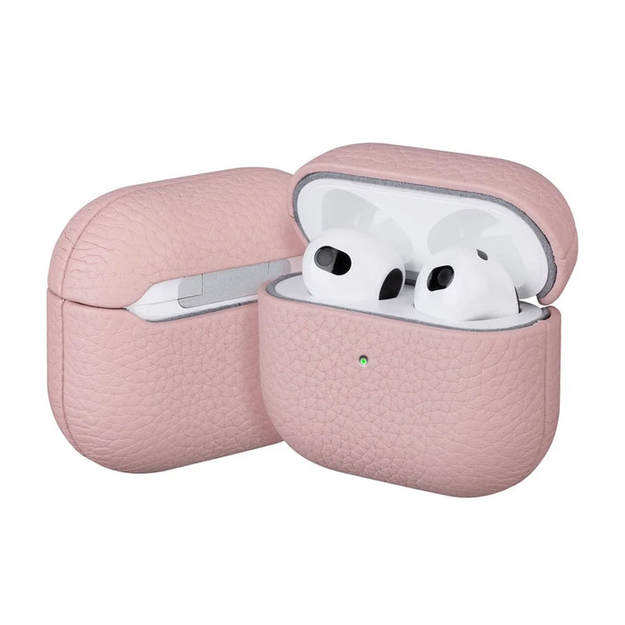 For AirPods Pro 3 Earphone Case Litchi Texture Genuine Cow Leather Earbud Protective Cover - Pink - 1